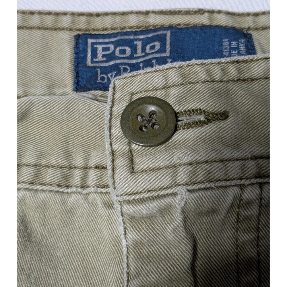 VTG POLO RALPH LAUREN Men 36 Khaki Cotton Wellworn‎ Cargo Shorts